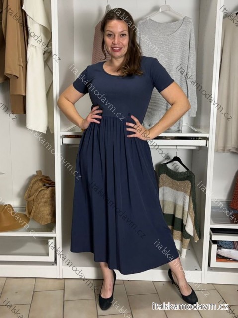 Šaty dlouhé letní krátký rukáv dámské (S/M/L ONE SIZE) ITALSKÁ MÓDA IM425MARIA-M/DU S/M/L tmavě modrá