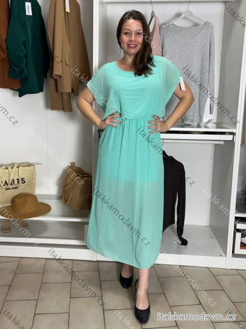Šaty dlhé šifónové spoločenské elegantný krátky rukáv dámske (S/M/L ONE SIZE) TALIANSKA MÓDA IMD25145