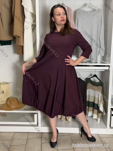 Šaty balónové 3/4 rukáv dámske LORIA (S/M/L ONE SIZE) TALIANSKA MÓDA  IMPSS269221/DUR S/M/L vínová