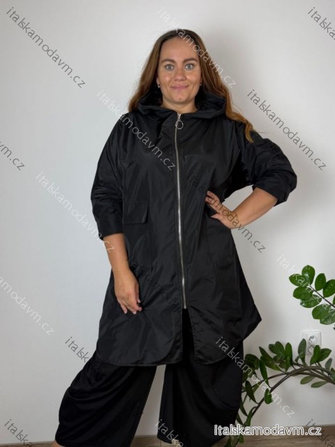 Bunda slabá šusťáková s kapucí dlouhý rukáv dámská nadrozměr (52/54/56 ONE SIZE) ITALSKÁ MÓDA IMSM2651978/DUR 52/54/56 Černá