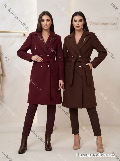 Kabát dlouhý s páskem dlhý rukáv dámsky (S/M/L ONE SIZE) TALIANSKA MÓDA IMWDLN26030/DUR S/M/L vínová