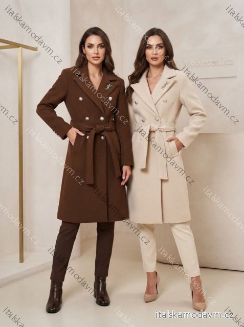 Kabát dlouhý s páskem dlhý rukáv dámsky (S/M/L ONE SIZE) TALIANSKA MÓDA IMWDLN26030/DUR S/M/L béžová