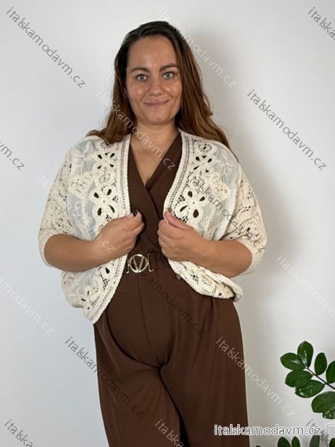 Cardigan krátký na knoflík dlhý rukáv dámsky nadrozměr (46/48/50 ONE SIZE) TALIANSKA MÓDA IMWBR26001/DUR 46/48/50 béžová