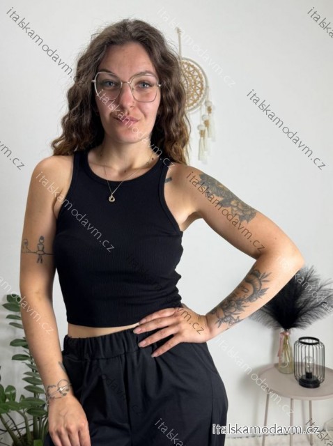 Top croptop na ramínka dámský (XS/S/M ONE SIZE) ITALSKÁ MÓDA IMPLP2620270040/DR Černá XS/S/M