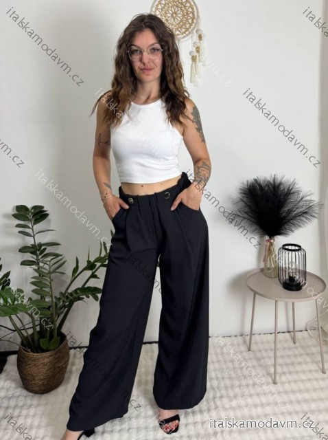 Nohavice dlhé elegantné dámske (S/M/L ONE SIZE) TALIANSKA MÓDA IMSM26004/DR čierna S/M/L