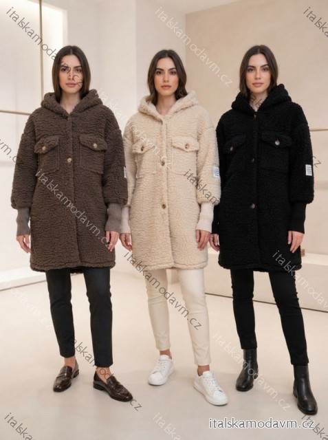 Kabát baránkový na gombíky dlhý rukáv dámsky (S/M/L ONE SIZE) INDICKÁ MÓDA IMWBC26003/DUR S/M/L hnedá