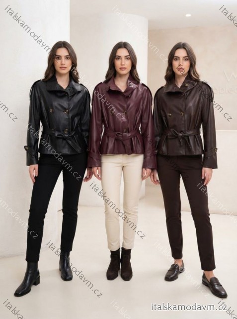 Bunda koženková dlouhý rukáv dámská (S/M/L ONE SIZE) ITALSKÁ MÓDA IMPLU2667023011/DUR S/M/L vínová