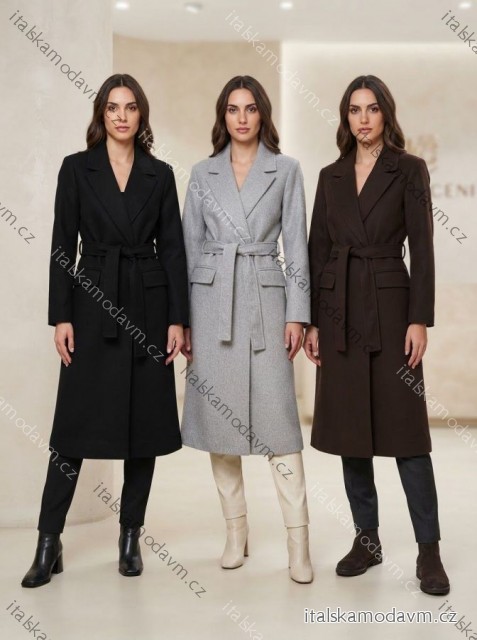 Kabát teplý s páskem dlouhý rukáv dámský (S/M/L ONE SIZE) ITALSKÁ MÓDA IMC261006/DUR S/M/L hnědá