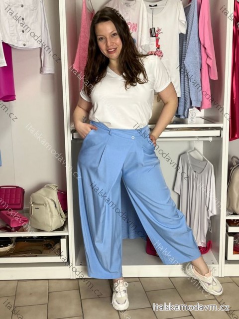 Kalhoty dlouhé elegantní dámské JITKA (S/M/L ONE SIZE) ITALSKÁ MÓDA IM426070/DU S/M/L středně modrá