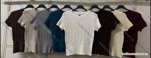 Svetr pletený krátký rukáv dámský (S/M/L ONE SIZE) ITALSKÁ MÓDA IMC26297