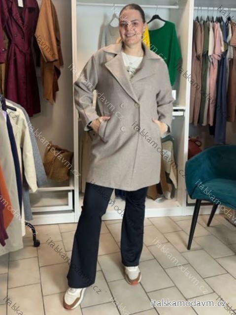 Kabát zimní na knoflíky dlouhý rukáv dámský nadrozměr (46/48/50 ONE SIZE) ITALSKÁ MÓDA IM4260351