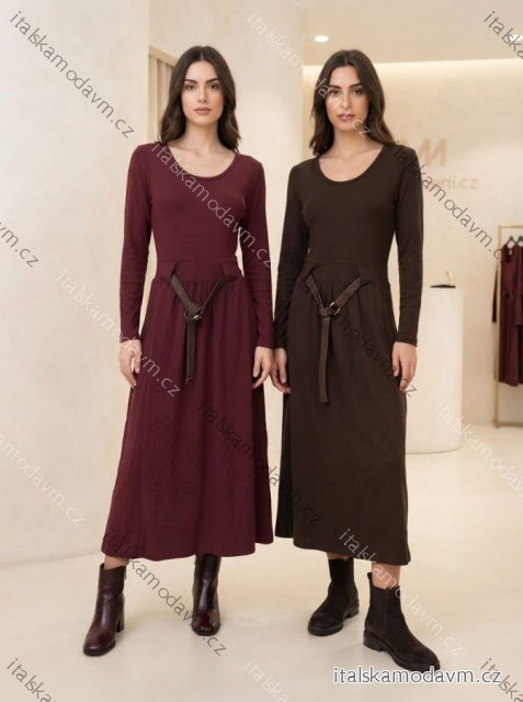 Šaty s páskemdlouhý rukáv dámske (S/M/L ONE SIZE) TALIANSKA MÓDA IMSM26720/DUR S/M/L vínová