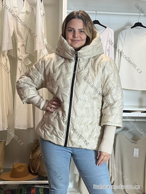 Bunda šusťáková oversize dlouhý rukáv dámská nadrozměr  (44/46/48 ONE SIZE) ITALSKÁ MÓDA IMC261012/DUR 44/46/48 béžová