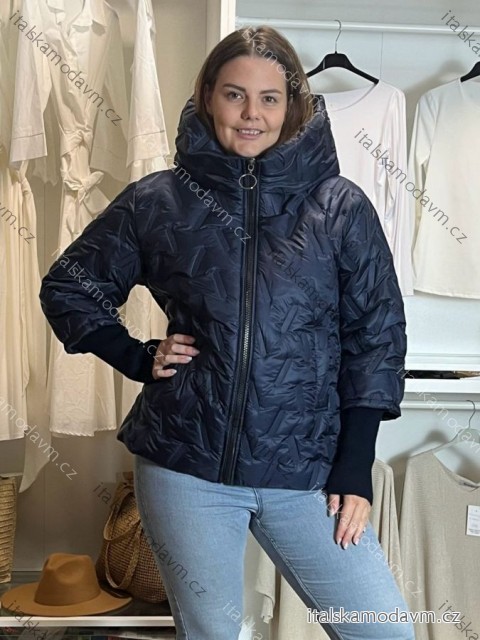 Bunda šusťáková oversize dlouhý rukáv dámská nadrozměr (44/46/48 ONE SIZE) ITALSKÁ MÓDA IMC261012/DUR  44/46/48 tmavě modrá