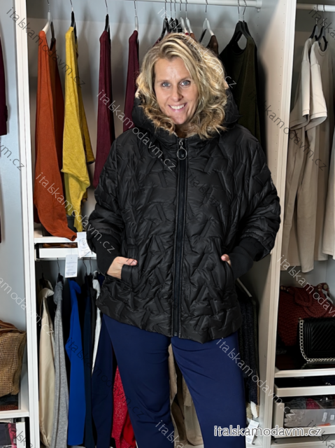 Bunda šusťáková oversize dlouhý rukáv dámská nadrozměr (46/48/50 ONE SIZE) ITALSKÁ MÓDA IMC26327/DUR 46/48/50 Černá