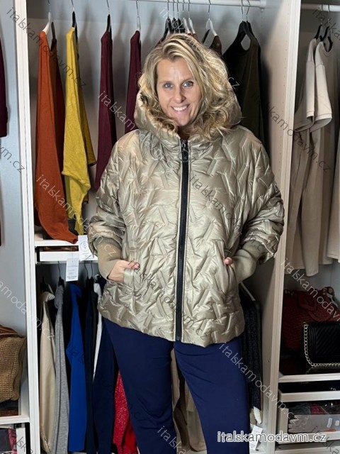 Bunda šusťáková oversize dlouhý rukáv dámská nadrozměr (46/48/50 ONE SIZE) ITALSKÁ MÓDA IMC26327/DUR 46/48/50 hnědá světlá