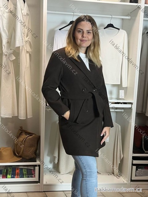 Kabát teplý s páskem dlouhý rukáv dámský (S/M/L ONE SIZE) ITALSKÁ MÓDA IMC261002/DUR S/M/L hnědá