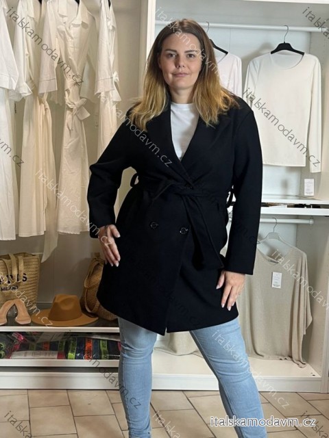 Kabát teplý s opaskom dlhý rukáv dámsky (S/M/L ONE SIZE) TALIANSKA MÓDA IMC261002/DUR S/M/L čierna