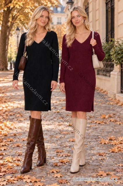 Šaty pletené teplé dlhý rukáv dámske (S/M/L ONE SIZE) TALIANSKA MÓDA IMD25341