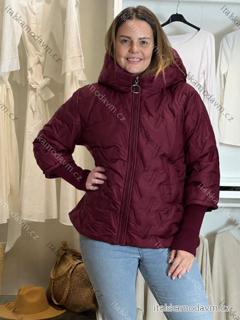 Bunda šusťáková oversize dlouhý rukáv dámská nadrozměr (44/46/48 ONE SIZE) ITALSKÁ MÓDA IMC261012/DUR vínová 44/46/48