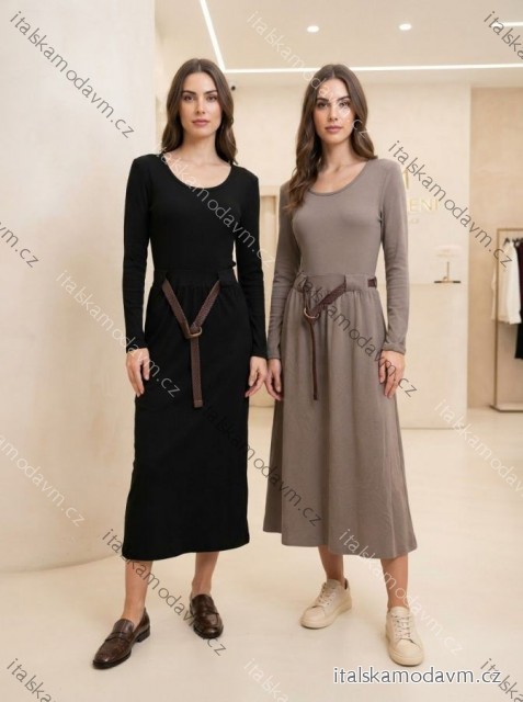 Šaty s páskem dlouhý rukáv dámské (S/M/L ONE SIZE) ITALSKÁ MÓDA IMSM26720