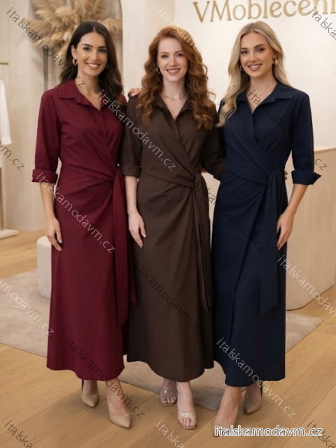 Šaty elegantný košilové dlhý rukáv dámske (S/M/L) TALIANSKA MÓDA IMSE26003/DUR