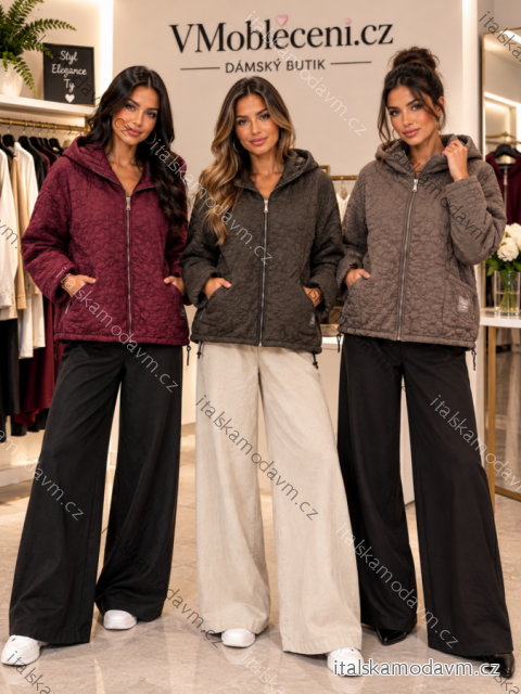 Bunda bavlněná na zip oversize s kapucí dlouhý rukáv dámská (M/LXL ONE SIZE) ITALSKÁ MÓDA IMSM262566/DUR M/L/XL hnědá