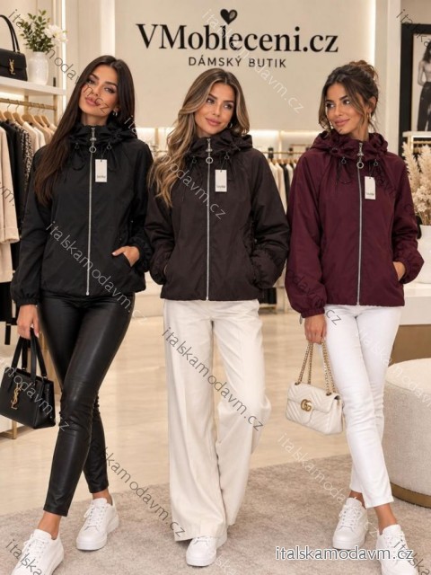 Bunda na zip s kapucňou dlhý rukáv dámska (S/ML ONE SIZE) TALIANSKA MÓDA IMSM2611037/DUR S/M/L vínová