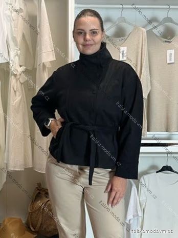 Kabátek oversize s páskem dlouhý rukáv dámský (M/L ONE SIZE) ITALSKÁ MÓDA IMD261002/DUR M/L Černá