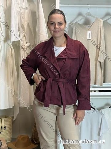 Kabátek oversize s páskem dlouhý rukáv dámský (M/L ONE SIZE) ITALSKÁ MÓDA IMD261002/DUR M/L vínová