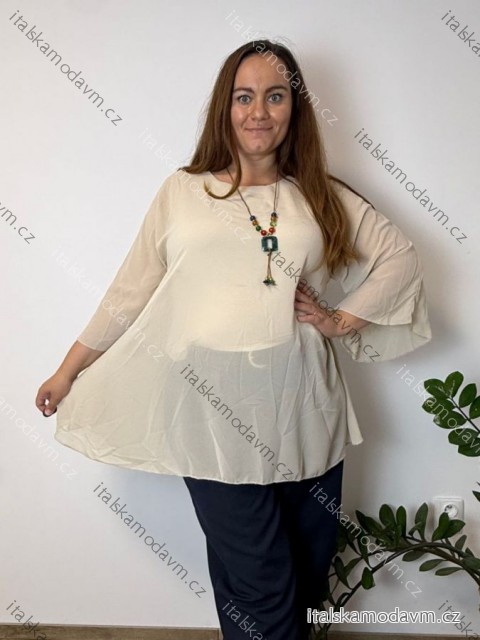 Blúzka 3/4 dlhý rukáv dámska nadrozmer (50/52/54 ONE SIZE) TALIANSKA MÓDA IM426129/DUR 50/52/54 béžová