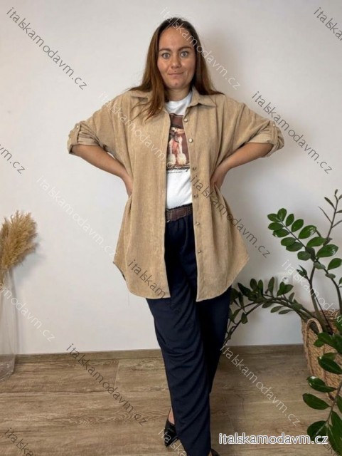 Košile manžestrová oversize 3/4 dlouhý rukáv dámská nadrozměr (50/52/54/56/58 ONE SIZE) ITALSKÁ MÓDA IM426390/DUR