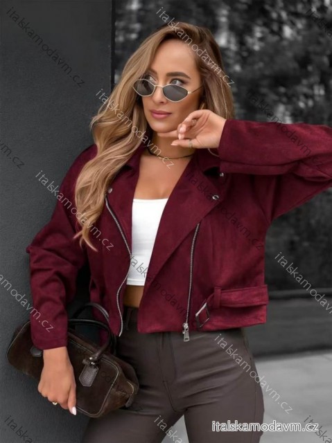 Bunda krátka koženková dlhý rukáv dámska nadrozmer (S/M/L ONE SIZE) TALIANSKA MÓDA IMD26132/DU