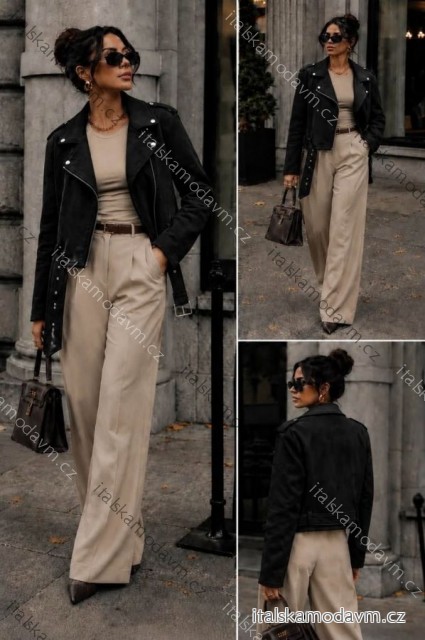 Bunda krátká koženková dlouhý rukáv dámská nadrozměr (S/M/L ONE SIZE) ITALSKÁ MÓDA IMD26132/DU S/M/L Černá