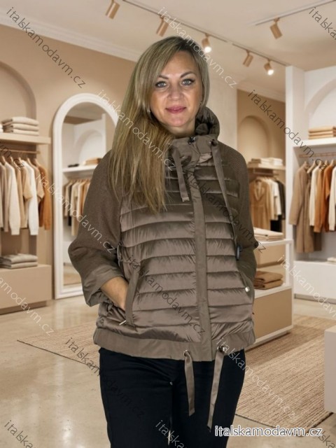 Bunda s kapucí dámská (M-XL) ITALSKÁ MÓDA IMPNF263010/DUR XL hnědá světlá