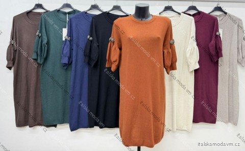 Šaty teplé 3/4 dlouhý rukáv dámské nadrozměr (46/48/50 ONE SIZE) ITALSKÁ MÓDA IM426389