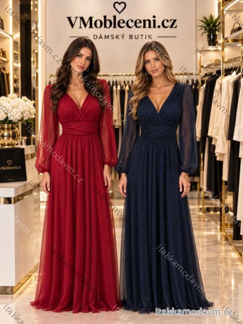 Šaty spoločenské dlhé dlouhý rukáv dámske (S/M/L ONE SIZE) TALIANSKA MÓDA IMWTM26013