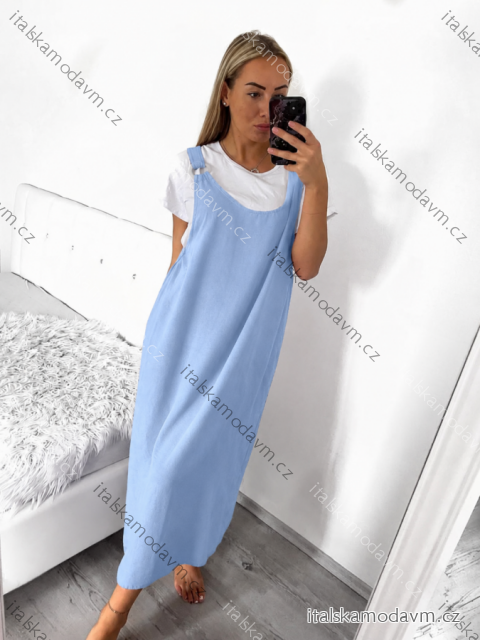 Šaty letné dlhé na ramienka s tričkom dámske (S/M ONE SIZE) TALIANSKA MóDA IM423400/DU světle modrá S/M/L