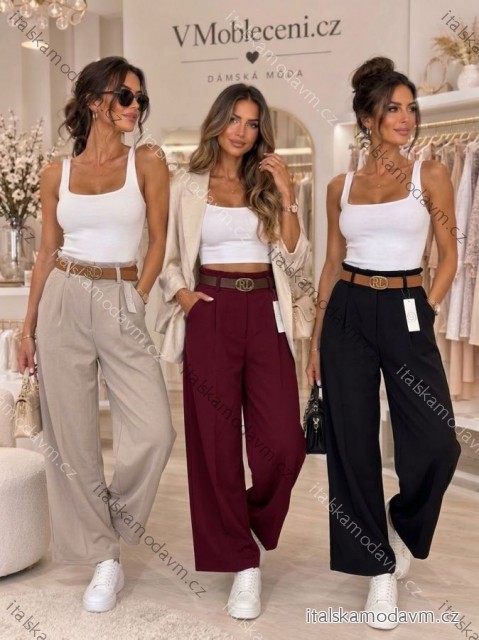 Kalhoty dlouhé volnočasové s páskem dámské (S/M/L ONE SIZE) ITALSKÁ MÓDA IMD26123/DUR S/M/L světlá béžová