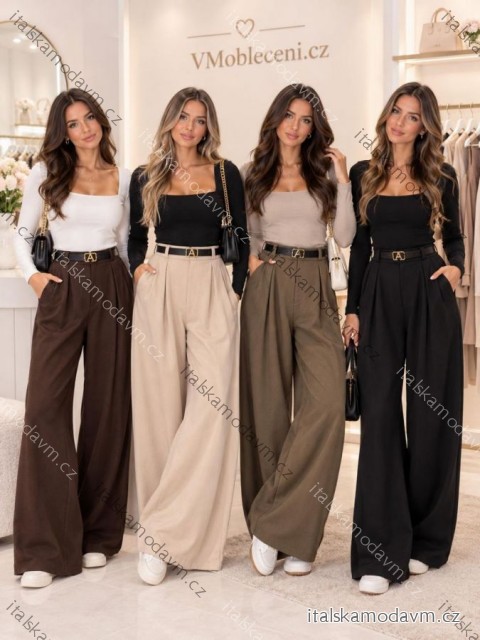 Nohavice elegantné oversize dlhé so širokou nohavicou s opaskom dámske (S/M/L ONE SIZE) TALIANSKA MODA IM3262969